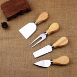 Set di 4 coltelli da formaggio in acciaio inossidabile con manico in bambù, affettatrice per formaggio con manico in legno, 4 in 1  Cheese Knife