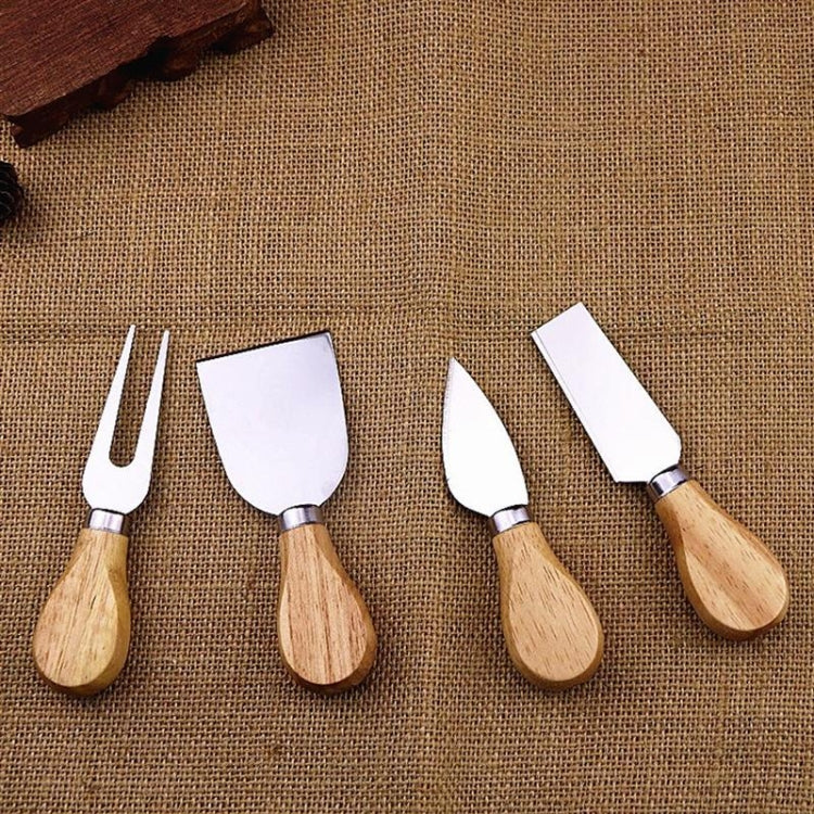 Set di 4 coltelli da formaggio in acciaio inossidabile con manico in bambù, affettatrice per formaggio con manico in legno, 4 in 1  Cheese Knife