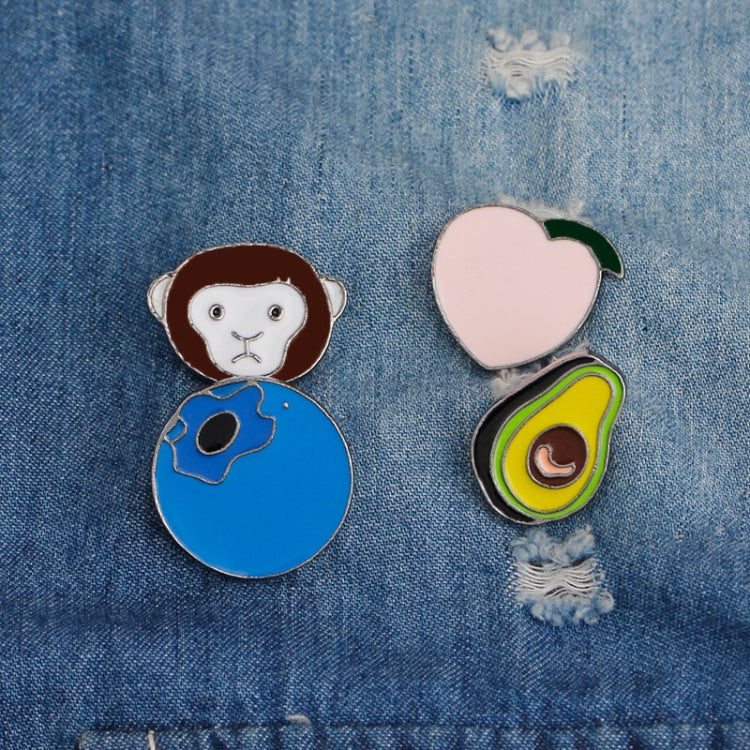 2 pz. Avocado Scimmia Pesca Mirtillo Spille in metallo Spilla in smalto duro Distintivo carino Gioielli di moda