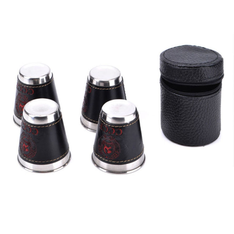 4 in 1 70ml Stoviglie da campeggio all'aperto Tazze da viaggio Set Forniture da picnic Bicchiere da birra per vino in acciaio inossidabile Tazze da whisky Pelle PU