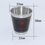 4 in 1 70ml Stoviglie da campeggio all'aperto Tazze da viaggio Set Forniture da picnic Bicchiere da birra per vino in acciaio inossidabile Tazze da whisky Pelle PU