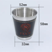4 in 1 70ml Stoviglie da campeggio all'aperto Tazze da viaggio Set Forniture da picnic Bicchiere da birra per vino in acciaio inossidabile Tazze da whisky Pelle PU