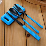 Set di bacchette forchetta posate pieghevoli 3 in 1 in ABS con scatola di immagazzinaggio Set di stoviglie da viaggio per escursionismo da campeggio all'aperto