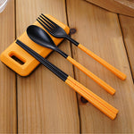 Set di bacchette forchetta posate pieghevoli 3 in 1 in ABS con scatola di immagazzinaggio Set di stoviglie da viaggio per escursionismo da campeggio all'aperto