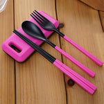 Set di bacchette forchetta posate pieghevoli 3 in 1 in ABS con scatola di immagazzinaggio Set di stoviglie da viaggio per escursionismo da campeggio all'aperto