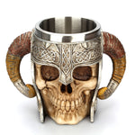 Tazza con teschio in acciaio inossidabile Ram Cornuto Guerriero Birra Tazza da caffè Tazza da tè Halloween Bar Drinkware Regalo, 501-600ml