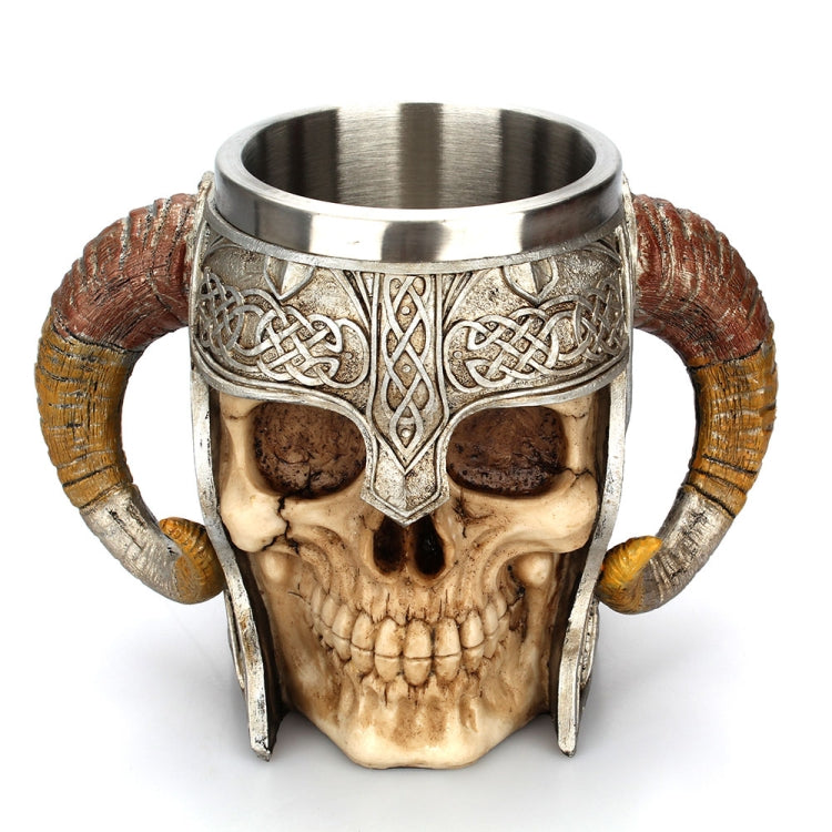 Tazza con teschio in acciaio inossidabile Ram Cornuto Guerriero Birra Tazza da caffè Tazza da tè Halloween Bar Drinkware Regalo, 501-600ml