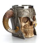 Tazza con teschio in acciaio inossidabile Ram Cornuto Guerriero Birra Tazza da caffè Tazza da tè Halloween Bar Drinkware Regalo, 501-600ml