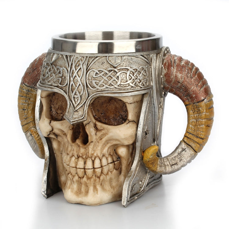 Tazza con teschio in acciaio inossidabile Ram Cornuto Guerriero Birra Tazza da caffè Tazza da tè Halloween Bar Drinkware Regalo, 501-600ml