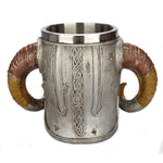 Tazza con teschio in acciaio inossidabile Ram Cornuto Guerriero Birra Tazza da caffè Tazza da tè Halloween Bar Drinkware Regalo, 501-600ml