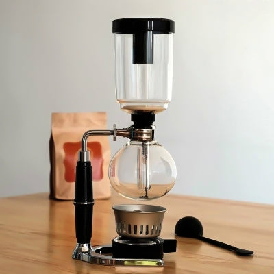 Caffettiera a sifone classica Caffettiera a sifone in vetro con manico nero per 5 persone, dimensioni: 37,5x11,3 cm, Coffee Pot with Handle