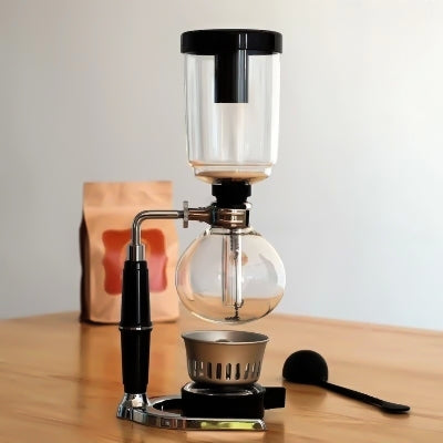 Caffettiera a sifone classica Caffettiera a sifone in vetro con manico nero per 5 persone, dimensioni: 37,5x11,3 cm, Coffee Pot with Handle