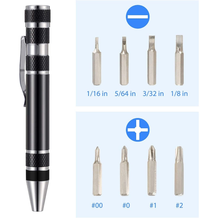 Set di cacciaviti con penna multifunzione in alluminio mini 8 in 1