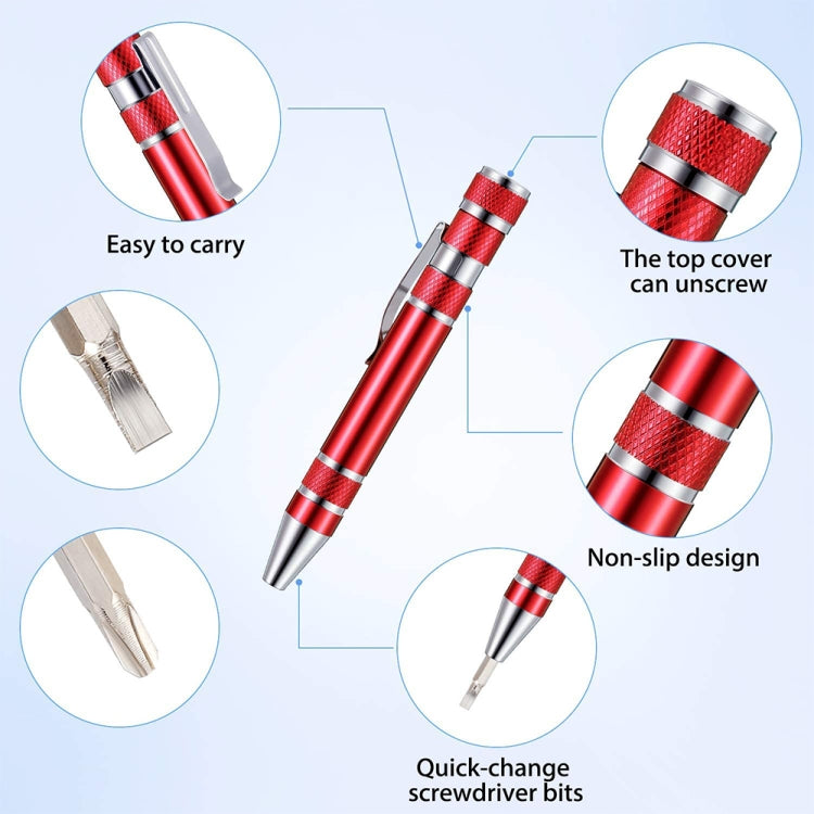 Set di cacciaviti con penna multifunzione in alluminio mini 8 in 1