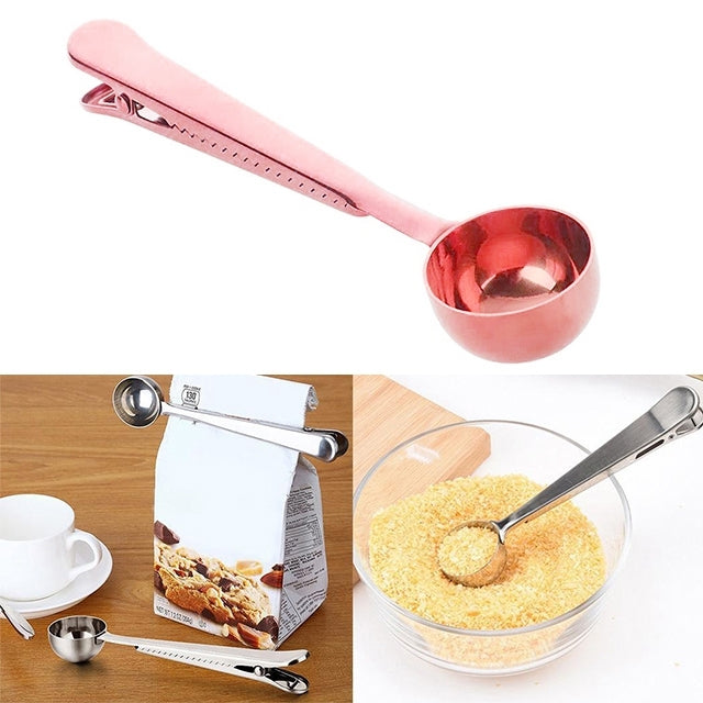 Misurino da caffè da cucina multifunzione da 5 pezzi con misurino da caffè per tè e caffè in acciaio inossidabile con clip, Coffee Scoop(Silver), Coffee Scoop(Gold), Coffee Scoop(Black), Coffee Scoop(Rose Gold)