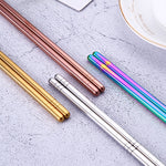 1 paio di stoviglie in acciaio inossidabile colorate, riutilizzabili, con bacchette di metallo, lunghezza: 23 cm