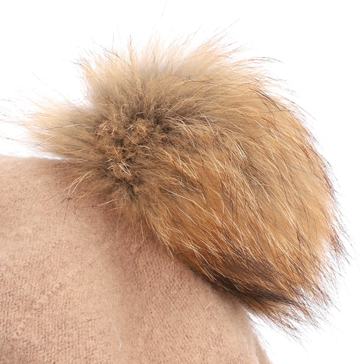 Cappello da donna in cashmere allentato con berretto a sfera in peluche retrò, One Size