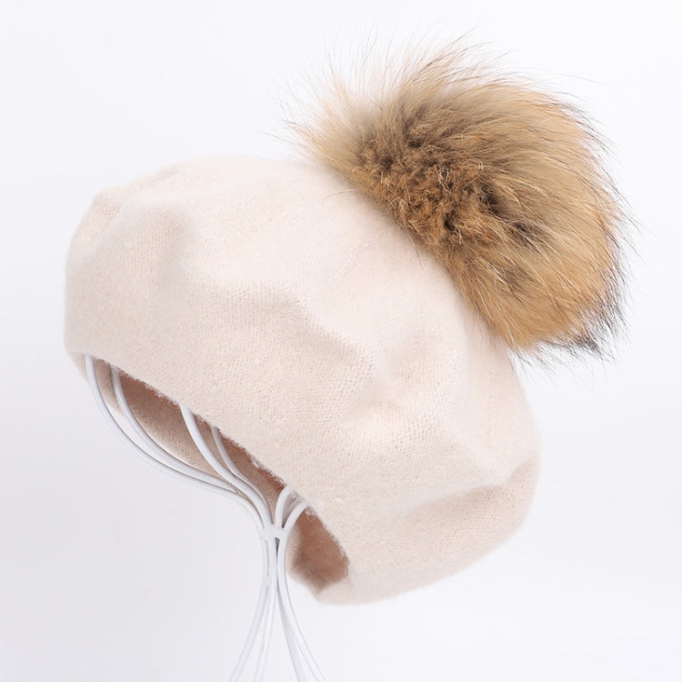 Cappello da donna in cashmere allentato con berretto a sfera in peluche retrò, One Size