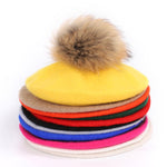 Cappello da donna in cashmere allentato con berretto a sfera in peluche retrò, One Size