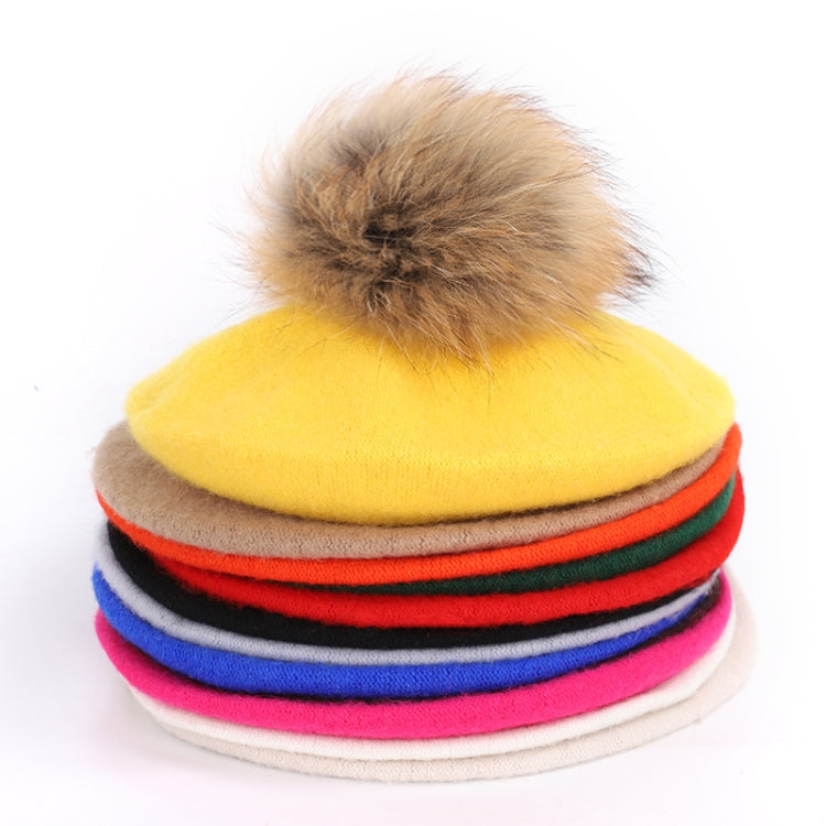 Cappello da donna in cashmere allentato con berretto a sfera in peluche retrò, One Size