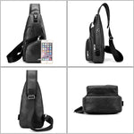 Borsa a tracolla singola da uomo in pelle PU impermeabile per il tempo libero con porta di ricarica USB e foro per le cuffie