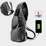 Borsa a tracolla singola da uomo in pelle PU impermeabile per il tempo libero con porta di ricarica USB e foro per le cuffie