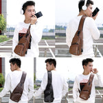 Borsa a tracolla singola da uomo in pelle PU impermeabile per il tempo libero con porta di ricarica USB e foro per le cuffie