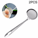 2 pezzi da cucina in acciaio inox, schiumarola, residui vegetali, olio, rete, colino, filtro, dimensioni: 19x7,3x6,2 cm, 19x7.3x6.2cm