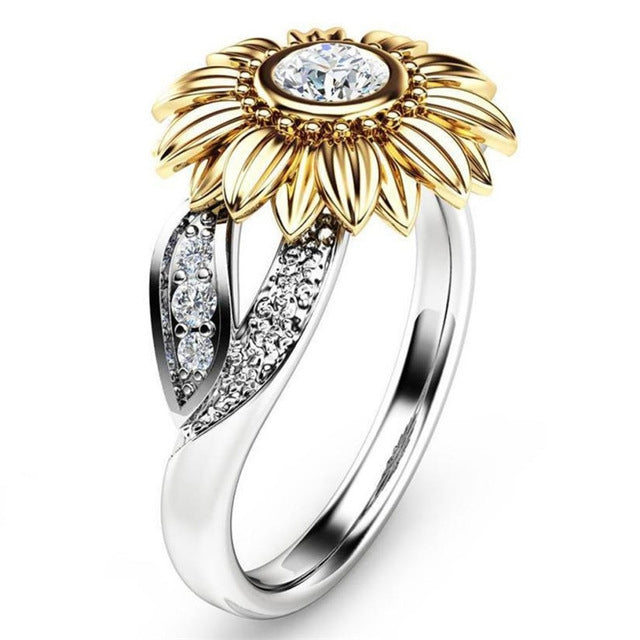 Anelli di cristallo di girasole carino femminile di moda per le donne, 10, 11, 12, 5, 6, 7, 8, 9