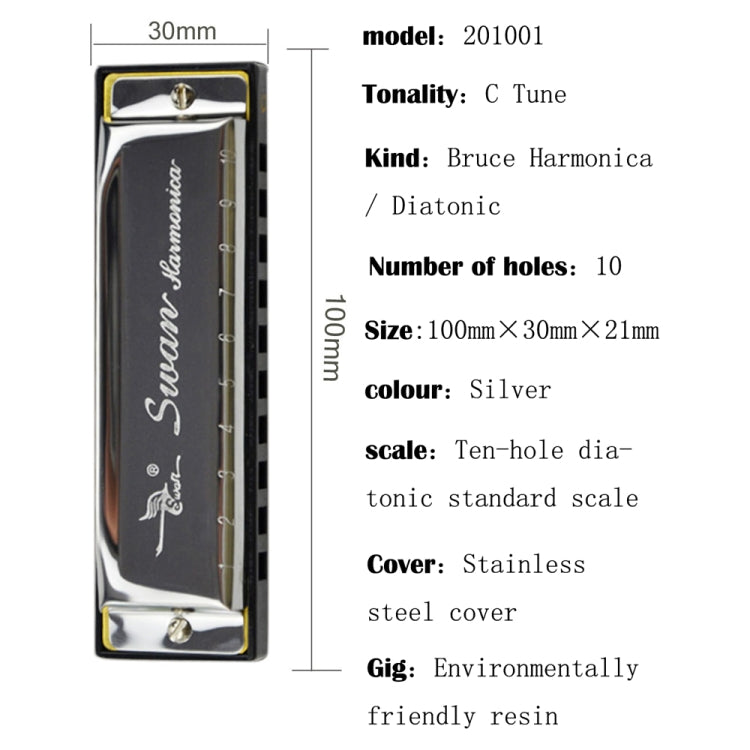 Swan 2 pezzi 10 fori armonica Bruce a grandezza naturale Principianti Bambini Studenti adulti che suonano strumenti musicali, Swan 10 Holes Bruce Harmonica