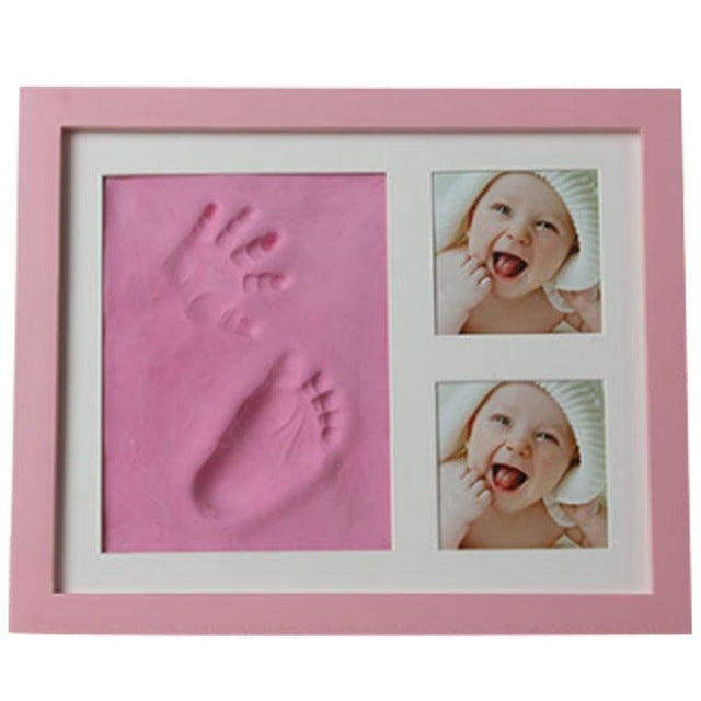Stampo per impronte di mani di bambini Cornice per foto in legno massiccio con set di fango per impronte digitali