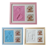 Stampo per impronte di mani di bambini Cornice per foto in legno massiccio con set di fango per impronte digitali