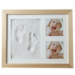 Stampo per impronte di mani di bambini Cornice per foto in legno massiccio con set di fango per impronte digitali