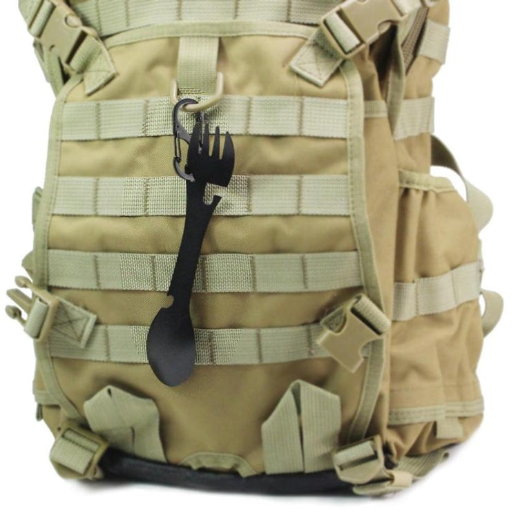2 PZ 5 in 1 Attrezzi da esterno multifunzionali Kit EDC di sopravvivenza da campeggio in acciaio inossidabile Pratico forchetta coltello cucchiaio bottiglia/apriscatole