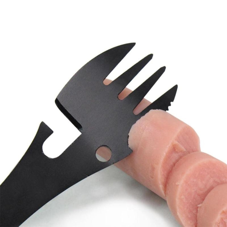 2 PZ 5 in 1 Attrezzi da esterno multifunzionali Kit EDC di sopravvivenza da campeggio in acciaio inossidabile Pratico forchetta coltello cucchiaio bottiglia/apriscatole