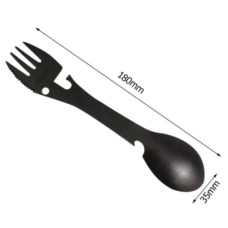 2 PZ 5 in 1 Attrezzi da esterno multifunzionali Kit EDC di sopravvivenza da campeggio in acciaio inossidabile Pratico forchetta coltello cucchiaio bottiglia/apriscatole