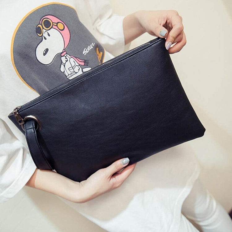 Semplice borsa da donna retrò moda pochette di grande capacità con cerniera busta