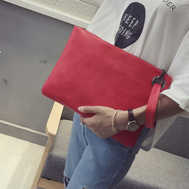 Semplice borsa da donna retrò moda pochette di grande capacità con cerniera busta