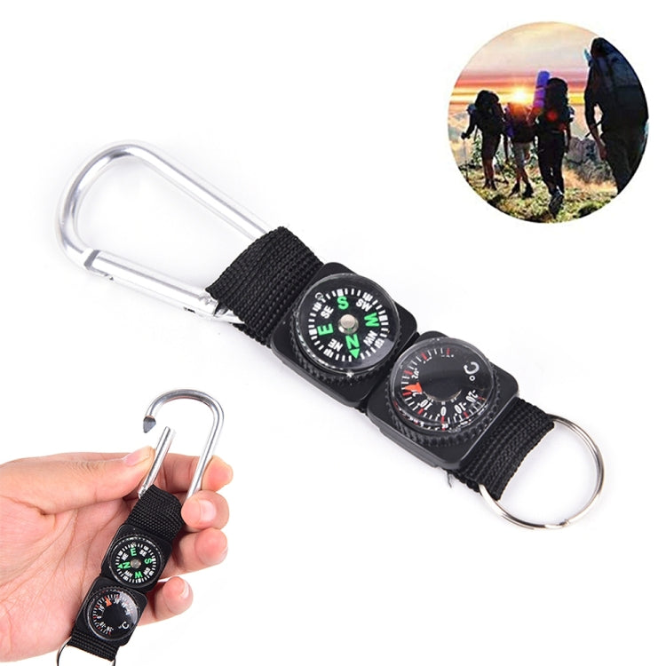 3 in 1 campeggio arrampicata escursionismo mini moschettone con portachiavi bussola termometro gancio portachiavi nero, 3 in 1