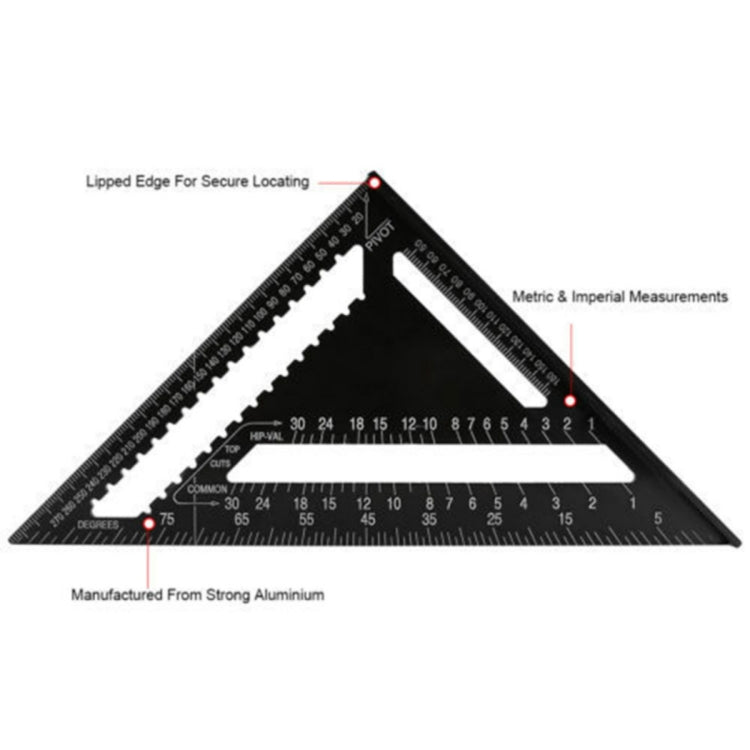 Strumento di misurazione del righello angolare per il calibro di layout quadrato per la lavorazione del legno, Angle Ruler 7 Inch Black Metric, Angle Ruler 12 Inch Black