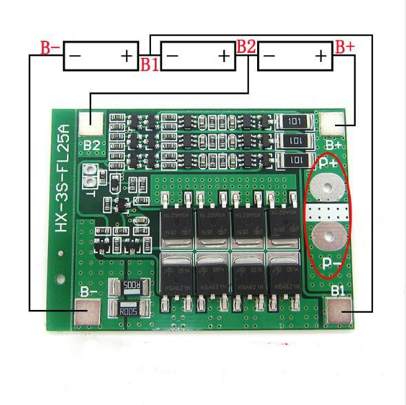 Scheda protezione batteria litio 12V 25A 3S 18650