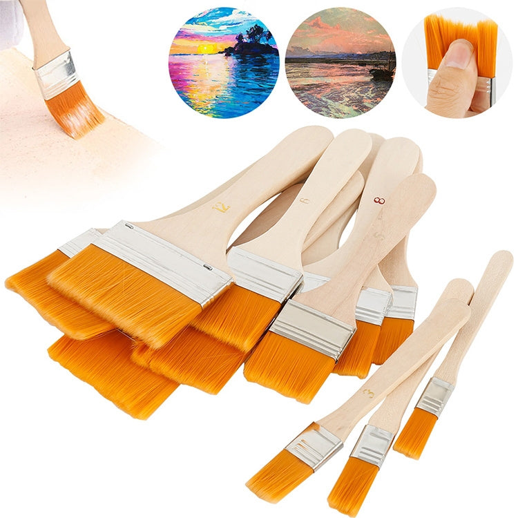 Set 10 pennelli per pittura in nylon con manico in legno