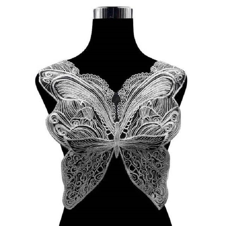 Accessori per abbigliamento fai da te con colletto in pizzo ricamato a forma di farfalla, dimensioni: circa 42 x 38 cm