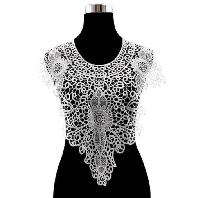Accessori per abbigliamento fai-da-te con colletto finto cavo ricamato in pizzo, dimensioni: circa 55 x 47 cm, Red, Beige, Black, Light Brown, White