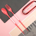 Mini set da viaggio portatile da esterno da 2 pezzi Set da pranzo pieghevole color caramello Utensile da cucina per bambini per studenti