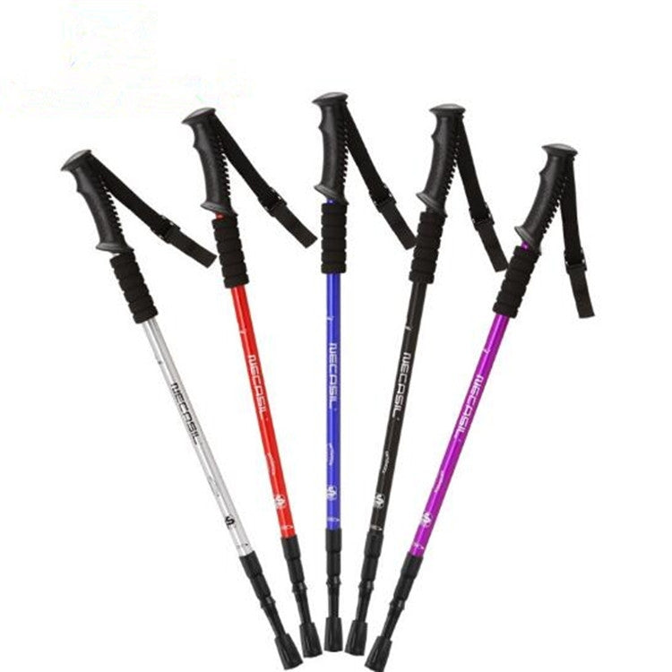 Bastone da trekking retrattile a tre sezioni in lega di alluminio con impugnatura dritta NECASIL, Three-section (Black), Three-section (Red), Three-section (Blue), Three-section (Silver), Three-section (Purple), Three-section (Gold)