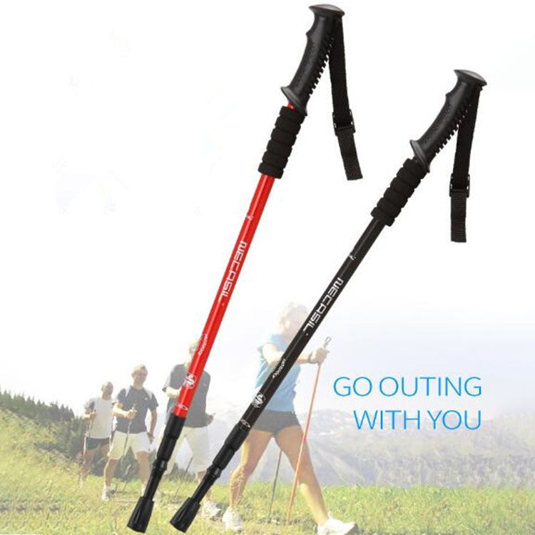 Bastone da trekking retrattile a tre sezioni in lega di alluminio con impugnatura dritta NECASIL, Three-section (Black), Three-section (Red), Three-section (Blue), Three-section (Silver), Three-section (Purple), Three-section (Gold)