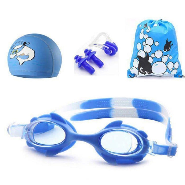 4 in 1 Cartoon Little Crab Occhialini da nuoto in silicone impermeabili e antiappannamento + Cuffia da nuoto con motivo stampato + Tappi per le orecchie con clip per naso + Borsa per riporre l'attrezzatura da nuoto per bambini                          ...