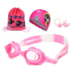 4 in 1 Cartoon Little Crab Occhialini da nuoto in silicone impermeabili e antiappannamento + Cuffia da nuoto con motivo stampato + Tappi per le orecchie con clip per naso + Borsa per riporre l'attrezzatura da nuoto per bambini                          ...