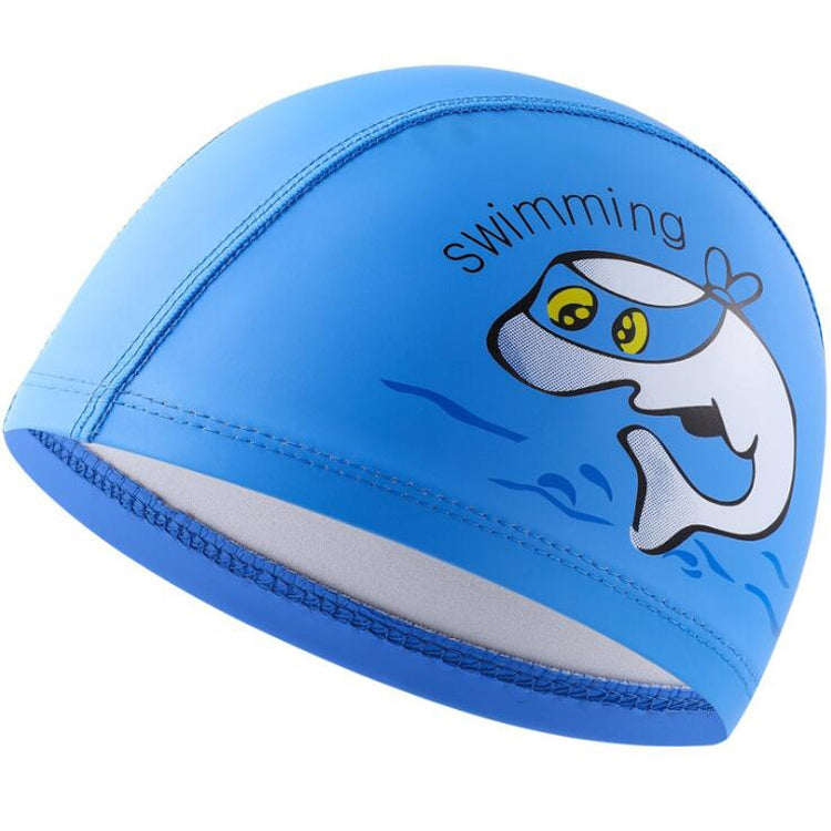 Cuffia da nuoto per bambini Cuffia da nuoto elastica stampata in PU con motivo simpatico delfino, Children PU Swimming Cap (Dark Blue), Children PU Swimming Cap (Pink), Children PU Swimming Cap (Sky Blue), Children PU Swimming Cap (Silver Grey)